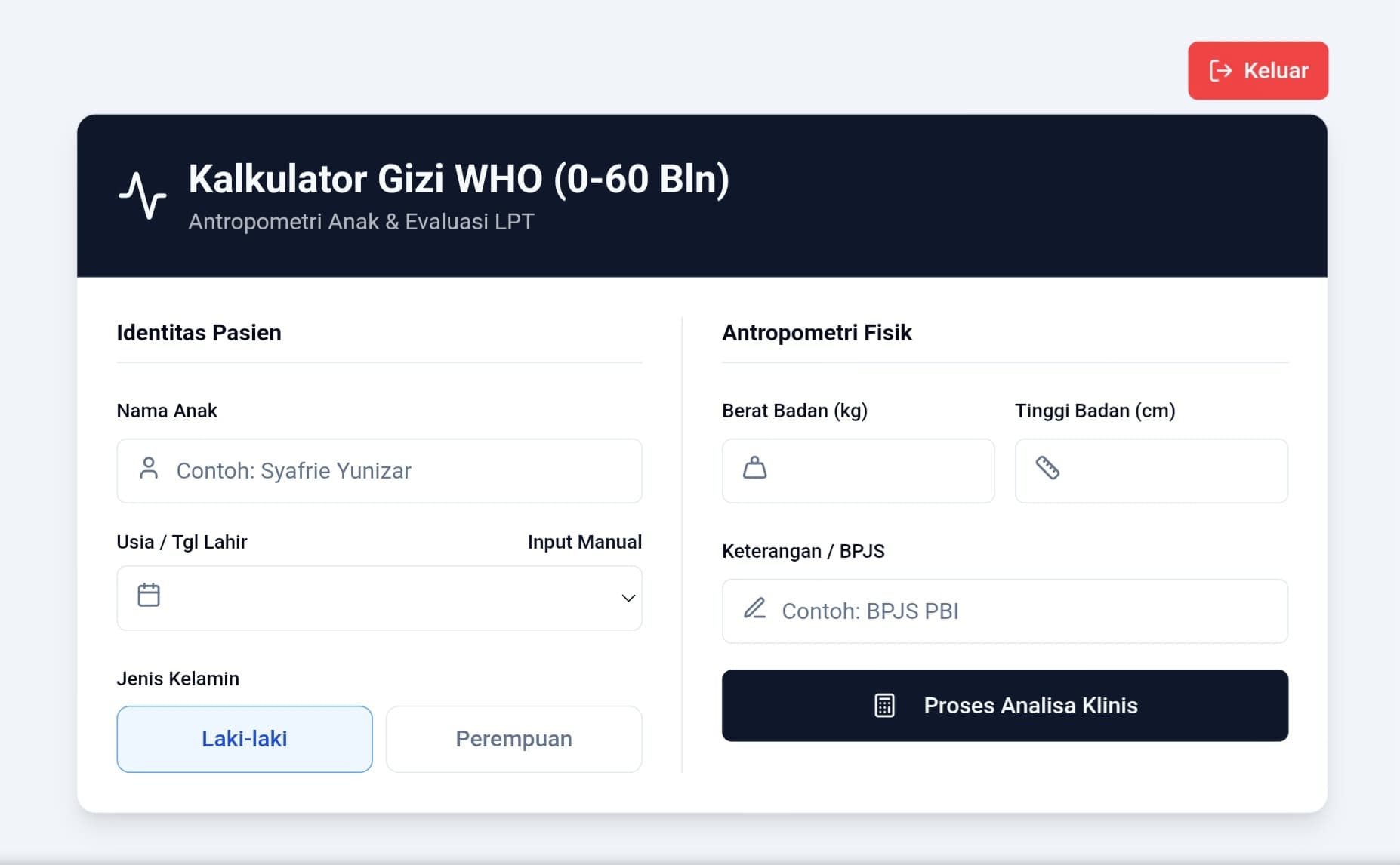 Kalkulator Gizi Anak WHO